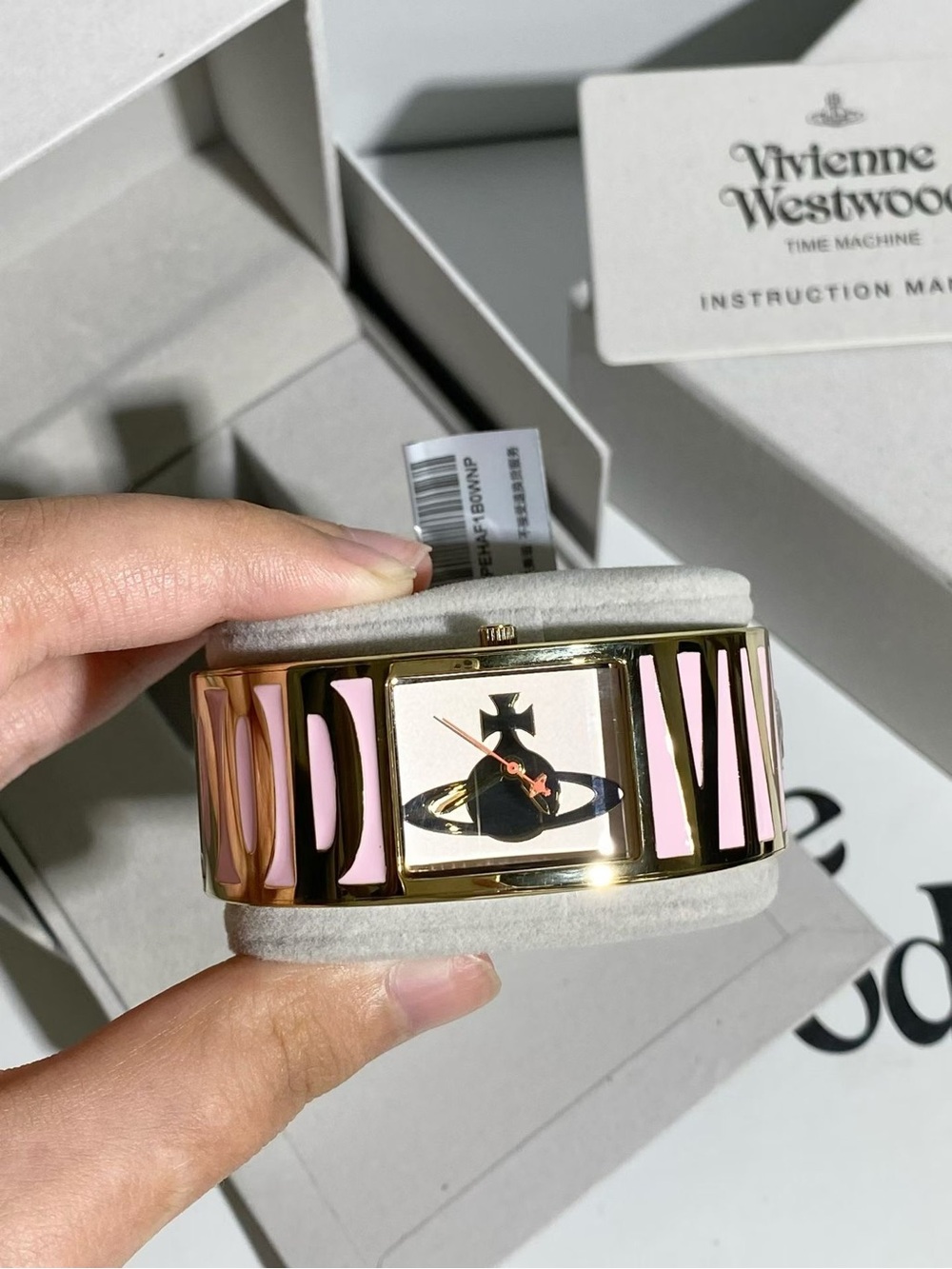 Vivienne Westwood Gold Tone Bracelet Watch with Pink Inlay